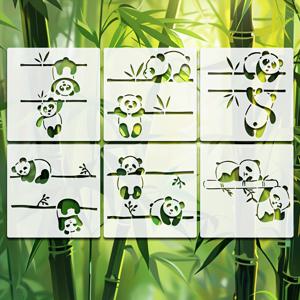 TEMU 6pcs 귀여운 판다 & 바나스 템플릿 세트 - 6인치 재사용 가능한 PET 동물 디자인 DIY 목재 신보, 조각, 스크랩북 및 홈 데코 크래프트, 크래프팅 템플릿 | 재미있는 동물 디자인 | 내구성 있는 플라스틱 템플릿, 판다 크래프트