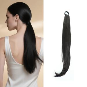 TEMU 우아한 20인치 헤어피스, 여성용 포니테일 연장제, 범용 합성 긴머리, 자연스러운 약간의 컬링감, 고탄력 루프, 모든 연령에 적합, 다양한 스타일링