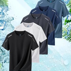 TEMU 5개 남성용 캐주얼 스포츠 티셔츠, 폴리에스터 소재, 라운드넥, 약간의 신축성, 단색, 러닝, 하이킹, 야외 활동, 트레이닝, 해변 나들이, 야간 나들이, 주말 레저, 휴일, 파티에 적합