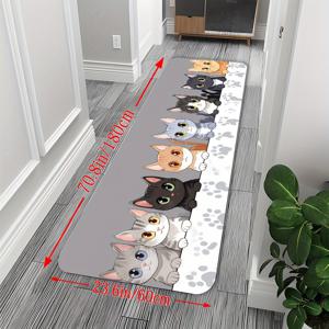 TEMU 1개 귀여운 고양이 그레이 배경 유럽 스타일 패턴 러너 매트, 미끄럼 방지 욕실 매트, 침대 옆 소파 매트, 주방 바닥 매트, 세탁기 사용 가능 실내 장식용 러그, 욕실, 욕조 공간, 복도, 발코니, 침실, 현관, 야외 공간에 적합한 홈 에스테틱 졸업 시즌 선물