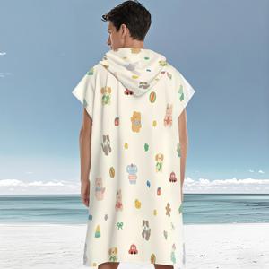 TEMU 1pc 원숭이 토끼 패턴 성인 가디건, 만화 프린트 석류 후드 클로크 - 부드럽고 편안한, 빠르게 건조되는 해변용 수건, 서핑, 여행, 캠핑 및 해변 휴가에 이상적, 필수 여름 액세서리, 졸업