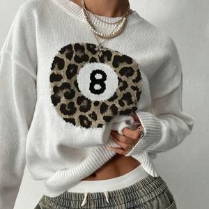 TEMU 패셔너블한 캐주얼 스타일 프린트 구형 디자인 당구 8 풀오버 스웨터 세트