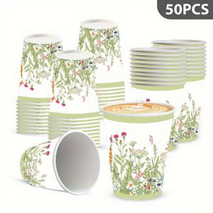 TEMU 30/50개 식물과 꽃 테마 일회용 컵 세트, 무코팅 종이컵, 생일 파티, 결혼식, 크리스마스, 캠핑, 피크닉, 정원 바베큐 파티 용품, 휴가 파티 장식 소품