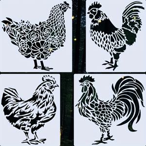 TEMU 4pcs 토끼 일러스트레이션 스텐실 - 재사용 가능, 세척 가능 DIY 아트 템플릿, 벽 장식, 공예, 스크랩북, 및 더 - 가정 장식, 나무, 캔버스, 종이, 직물, 유리, 및 더 - 예술적인 닭 디자인, 공예 템플릿 | 토끼 일러스트레이션 | 재사용 가능한 스텐실, 토끼 장식