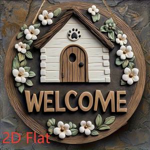 TEMU 2D 평면, 2D 평면, 러스틱 웰컴 사인 - 매력적인 집과 꽃 디자인이 있는 둥근 나무 문패, 집, 주방, 카페 또는 사무실 장식에 완벽합니다. 이상적인 휴일 선물, 현관 매트 또는 카페 벽 예술. | 꽃 문 장식, 2D 평면