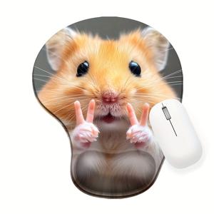 TEMU peace sign를 내민 매력적인 햄스터 실리콘 손목 보호대 마우스 패드 (8.98X7.56 In) - 인체공학적 PU, 미끄럼 방지, 세탁 가능, 오래 지속, 가정 및 작업장에 적합, 즐거운 선물