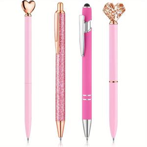 TEMU 4개 핑크 펜 세트, 글리터 및 장식이 특징인 스타일리시한 선물, 리트랙터블 디자인, 저널링, 비즈니스, 사무실 사용, 결혼식에 적합하며 정교한 필기구로 사용 가능