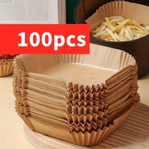 TEMU 9인치 에어프라이어용 100개 나무 퍼첨먼트 패드 (5-8L) - 붙지 않고 방수, 균일한 조리 및 쉬운 청소를 위한 주방 액세서리