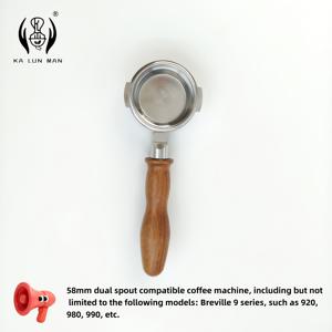 TEMU 식품 등급 304 스테인리스 스틸로 제작된 싱글 바텀리스 포트필터 (로즈우드 손잡이 포함), 분리형으로 간편한 세척, 균일한 추출을 위한 고밀도 필터, 58mm 2-Lug, 모든 Breville 9 모델과 호환