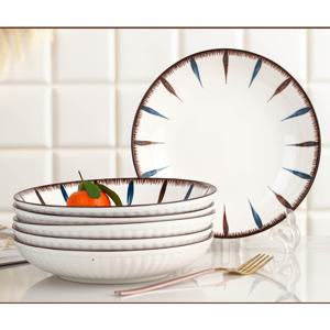 TEMU 일본 스타일의 파란색과 갈색 디자인의 6개 8인치 깊은 세라믹 접시. 가정 또는 레스토랑에서 사용하기에 완벽하며, 전자레인지 및 식기세척기에서 사용하기 안전합니다.