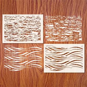 TEMU 벽, 나무, 천, 가방, 가구용 플라스틱 오션 웨이브 스텐실 2개 - 재사용 가능한 DIY 아트 페인팅