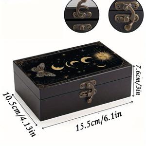 TEMU 하늘의 디자인 (태양, 달, 나비)으로 장식된 장식용 검은색 나무 상자, 할로윈 홈 데코에 완벽