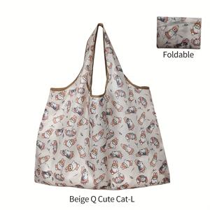 TEMU 카툰 동물 프린트 나일론 옥스포드 패브릭 쇼핑백, 스타일리시하고 매력적인 재사용 가능한 슈퍼마켓 장보기 필수 아이템