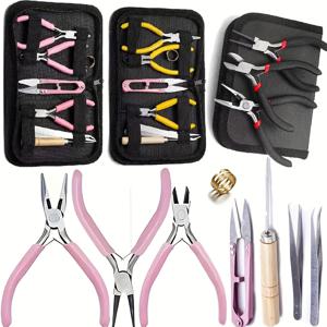 TEMU 1세트 주얼리 만들기 키트, 아연 합금, 원형 및 니들 노즈 플라이어, 라운드 마우스 플라이어, 포인트 노즈 플라이어, 대각선 플라이어, 톱니 없는 와이어 커터 포함, 초보자 및 애호가용, DIY 주얼리 제작 도구 8피스 세트
