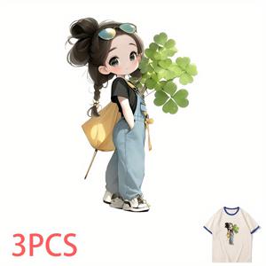 TEMU 3개 세트, DIY 다림질 패치, 티셔츠·청바지·베개용, 고품질 열전사 데칼, 세탁 가능 및 내구성 강화, 높은 커버리지, 비닐 소재, 절단 불필요, 사전 커팅 디자인, 흰색 없는 고접착 아이언온 전사지 - 귀여운 클로버 패턴