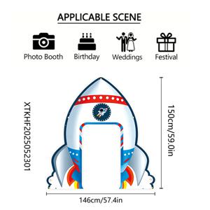 TEMU 1개, 2D 우주 생일 파티 장식 깃발, 150cm * 146cm/59.0인치 * 57.4인치, 로켓 우주선 생일 사진 소품 깃발, 생일 파티 장식 용품, 내구성 있는 폴리에스터 소재