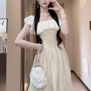 TEMU 새로운 여름 스타일 민소매 원피스, 스퀘어넥 라인, 허리 주름 디자인으로 효과적인 몸매 연출