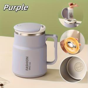 TEMU 304 스테인리스 스틸 재질의 510ML 무광 다용도 컵 (차 받침대 및 접이식 스푼 포함). 대용량 머그는 야외 캠핑 및 식사에 적합하며, 꽃차, 커피 및 아침 식사에도 적합합니다.