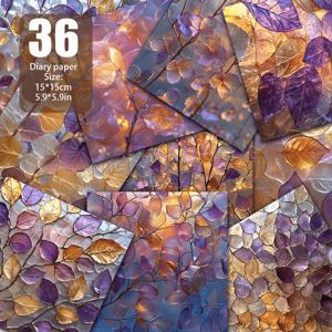 TEMU 36장의 하얀 보라색-금색 가을 잎사귀 스크랩북 용지, 장식 용지, 공예 배경, 카드 매트, 선물 포장, 정크 저널, 카드 제작, 배경 장식, 빈티지 다이어리에 적합한 재료 용지