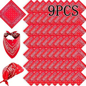 TEMU 9개입 페이즐리 밴다나 대량 웨스턴 스카프 세트, 마스크, 스카프, 폴리에스터 손수건, 헤어밴드