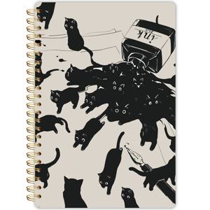 TEMU 잉크 스파이럴 코일 노트북과 놀아나는 작은 검은 고양이, A5 두꺼운 표지 디자인, 50면 양면 사용, 고품질 도리안 종이, 80g, 선물용 및 메모 작성용, 크기: 5.5x8.3인치