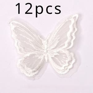 TEMU 12개 3D 실크 나비 패치 - 정교한 자수, 섬세한 시스루 원단 의류용, 신부 액세서리, DIY 공예, 결혼식 장식 & 선물 장식, 수제 장식품, 우아한 장식, 고급 기술, 재봉 장식, 패션 디자이너용, 옷장식, 장식적 어플리케, 상세 자수, 장식적인 나비