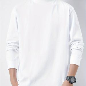 TEMU 유럽 및 미국 패션 트렌드: 남성용 간편한 단색 하이넥 긴팔 셔츠, 휴가 및 캐주얼 야외 여름 활동에 적합