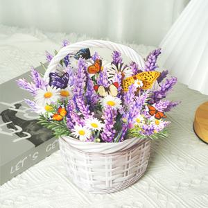 TEMU 보라색 라벤더와 나비 꽃 바구니가 특징인 3D 인사말 카드 1개. 생일, 어버이날, 발렌타인데이, 생각 표현, 감사, 기념일 등에 적합하며 인공 꽃으로 집 장식도 가능합니다.