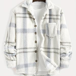 TEMU 2025 남녀공용 격자무늬 플란넬 스타일 셔츠 재킷 - 편안한 플러시 안감, 버튼업 클로저 - 가을/겨울 레이어링, 캐주얼 외출, 직장 패션에 탁월한 선택