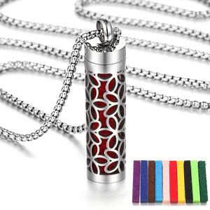 TEMU 1세트 여성용 목걸이 + 시트 펜던트 목걸이 스테인리스 스틸 디퓨저 목걸이, 남성 필수 오일 주얼리 선물, 커플 향기 목걸이