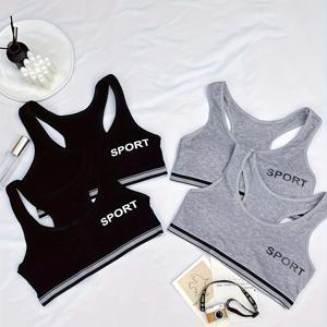 TEMU 여아 브라, 십대 스포츠 조끼, 4pcs 세트, 탈착식 가슴 패드, 편안하고 통기성 좋음, 학생 여아 속옷, 14-16세, 십대용