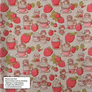 TEMU 미리 재단된 섬세한 소녀 딸기 디저트 프린트 원단, 로맨틱 딸기 티컵, 귀여운 디저트 케이크, 마음을 채우는 감성. 가방 안감, 소파 커버, 머리띠, 수제 지갑 등 모든 종류의 의류에 적합합니다.