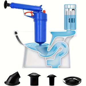 TEMU 1세트 4사이즈 흡입기 포함 배수구 청소 도구, 공압 변기 플런저, 고압 에어 드레인 클리너, 화장실/배관/싱크대 배수구 개방기, 욕실 주방 바닥 배수구 막힘 해제용 플런저 세척 키트