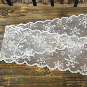 TEMU 1개 눈꽃 무늬 테이블 러너 - 투명 폴리에스터 직사각형 크리스마스, 할로윈 식탁 & 벽난로 장식용 - 우아한 겨울 홈 , 레이스 엣지 디자인, 정교한 자카드 기법, 고품질 텍스타일, 파티 플래너