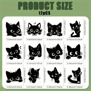 TEMU 12개입 고양이 엿보기 디자인 DIY 전사지 DTF 스티커 세탁 가능 열전사 무철 패치 티셔츠, 마스크, 청바지, 백팩용