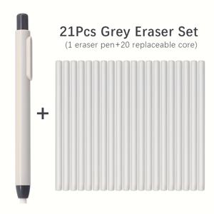 TEMU 21개/세트 푸시버튼 지우개 교체용 리필 포함, 대용량 수정 도구, 미술용 연필, 드로잉, 글쓰기, 편집용. 지우개 펜 1개와 교체용 리필 20개 세트 포함