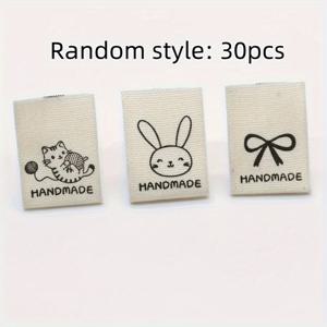 TEMU 30개 손수조각 동물 프린트 폴리에스터 라벨 - 귀여운 토끼 & 하트 디자인, 부드러운 접이식 직물 태그, 수공예, 수선, 의류 및 핸드백, 수선 액세서리 | 재미있는 디자인 | 부드러운 직물 태그, 수선 라벨, DIY 지갑 만들기