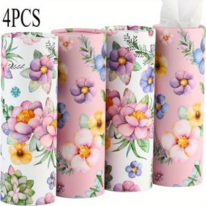 TEMU 4개 묶음 포장, 공간 절약형 플로럴 패턴 티슈 페이퍼 튜브 박스, 티슈 홀더 (티슈 포함) - 여행, 가정, 자동차, 호텔, 파티, 결혼식, 장식 등에 적합.