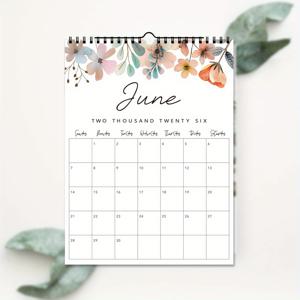 TEMU 2026년 1월부터 12월까지의 플로럴 디자인 11X8.27인치 벽걸이 캘린더, 노트 필기용 미니멀 스파이럴 캘린더, 학교, 사무실 및 가정에 적합