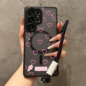 TEMU 삼성 S25U, SS25, S24, S24 플러스, S24U, S23, S23 플러스, S23U용 랜야드 포함 하트 모양 마그네틱 USB 플래시 드라이브 케이스 - 소녀 스타일 휴대폰 케이스