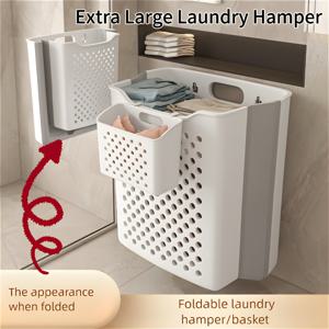 TEMU 대형 1개와 소형 1개 세트, 가정용 벽걸이형 접이식 대용량 세탁 바구니, 다기능 수납 바구니/빨래 바구니, 내구성 있는 소재, 홈 데코, 침실, 욕실, 기숙사에 적합 - 다기능 의류 수납 솔루션, 세탁 바구니 + 속옷 바구니, 가족용 가을 장식, 세탁 바구니