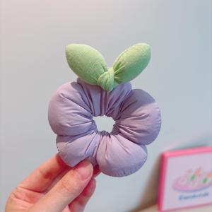 TEMU 1/5개 귀여운 3D 토끼 귀 꽃 머리끈 달린 달콤한 패브릭 곱창 머리끈, 귀여운 리본 헤어 장식