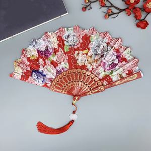 TEMU 빈티지 브론징 장미 접이식 부채 - 클래식 댄스 & 사진용 부채, 태슬 장식, 장미 패턴, 결혼식, 댄스 리사이틀, 역사적 의상 액세서리용 (기능적 공기 냉각 기능 없음)