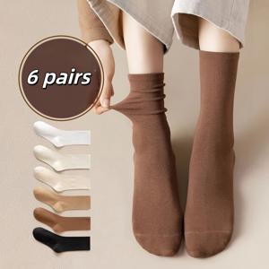 TEMU 여성용 갈색 양말 6켤레, 가을/겨울용, 슬러치 미드 카프 양말, 미끄럼 방지, 심리스 산후 양말, 가을/겨울 여성용 롱 양말