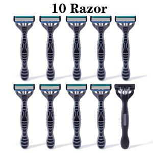 TEMU Jifuli 5/10개입, 수동 면도기 6중 스테인리스 스틸 블레이드, 남성용 안전 제모 면도기, 알로에 유분 스트립 호텔 일회용 면도기 면도날