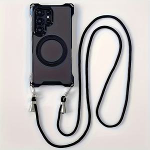 TEMU 갤럭시 S23 울트라, S24, S25, S21, S22 울트라/플러스, A35, A34, A33, A55, A54, A53, A36, A56 호환, 탈착식 넥스트랩과 투명 자석 휴대폰 케이스가 있는 360° 회전 스탠드