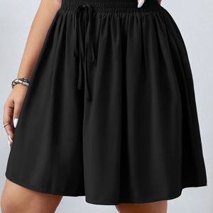 TEMU 플러스 사이즈 여성용 루즈 스커트 팬츠 - 라벤더 트루셔닝, 신축성 허리밴드 비투명 캐주얼 & 포멀 웨어, 세탁기 사용 가능 사계절 미디스커트 바텀, 귀여운 스커트, 편안한 착용감 기능적 드로스트링 웨이스트