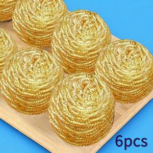 TEMU 6개 구리 와이어 청소 볼, 순수 구리 재질, 냄비 손상 없음. 이 금색 황동 와이어 볼 브러시를 확실히 좋아하실 거에요! 설거지를 쉽게 하며 냄비, 프라이팬, 접시, 싱크대, 칼, 포크, 조리대 청소에 적합합니다.