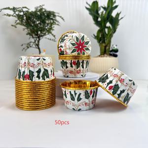 TEMU [50개입] 케이크 종이컵 | 4가지 고급스러운 패턴 디자인 (레드 스타 / 화환 / 플로럴 / 만다라 스노우플레이크) | 뚜껑 포함/미포함으로 선택 가능 | 파티, 결혼식, 베이킹, 디저트 디스플레이에 적합