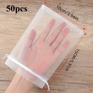 TEMU 50/100 화이트 통기성 메쉬 오간자 백 3.94*5.91인치, 투명 드로스트링 백, 웨딩 페이버, 주얼리 포장, 휴일 간식, 화장품, 캔디용 - 리본이 있는 다기능 선물 가방, 크리스마스, 할로윈